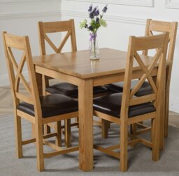 Rackhams Oslo 90 x 90cm Small Square Oak Dining Set with Berkeley Oak Chairs - 1 - Brown - 4 chairs - thumbnail 1