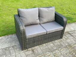 Rackhams Rattan Garden Furniture Set with Gas Fire Pit Table 6 Pieces Outdoor Loveseat Sofa Set Dark Grey Mixed - thumbnail 4