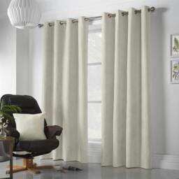 Rackhams Velvet Chenille Ring Top Curtains - Cream - 142cm width x 137cm drop - thumbnail 1