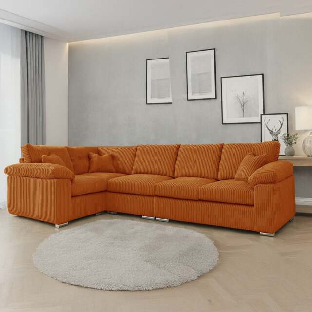 Rackhams Delta Full Jumbo Cord 5 Seater L Shaped Corner Sofa - Orange - Left Hand Facing - image 1