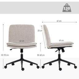 Rackhams Criss Cross Chair with Wheels, Armless Wide Office Chair, Beige - Yes - Office Chair - 62W x 67D x 83-93H cm - thumbnail 3