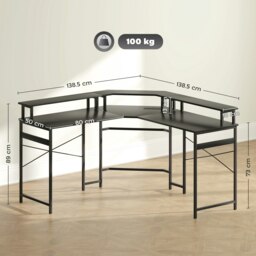 Rackhams L Shaped Desk Corner Computer Desk with Monitor Stand, Black - thumbnail 3