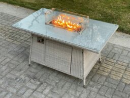 Rackhams Rattan Garden Furniture Set with Gas Fire Pit Heater Table, 3 Sofas, 2 Side Tables, 2 Footstools - 11 Seater - Light Grey - thumbnail 3