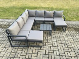 Rackhams Aluminium Outdoor Garden Furniture Set Lounge Corner Sofa Square Coffee Table Sets with 2 Big Footstools Dark Grey - thumbnail 2