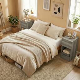 Rackhams Bedside Tables Set of 2, Nightstands for Bedroom, Living Room - Grey - thumbnail 1