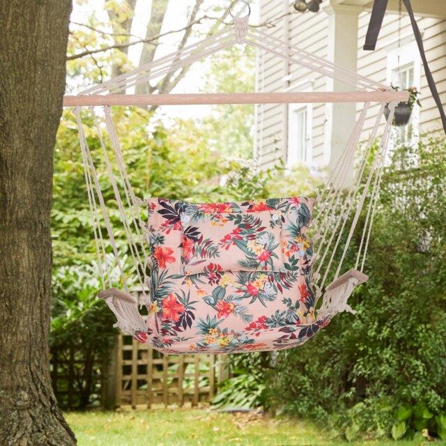 Rackhams Hammock Hanging Rope Chair Swing w/ Cushion 120KG Max Multicolor - image 1