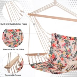 Rackhams Hammock Hanging Rope Chair Swing w/ Cushion 120KG Max Multicolor - thumbnail 3