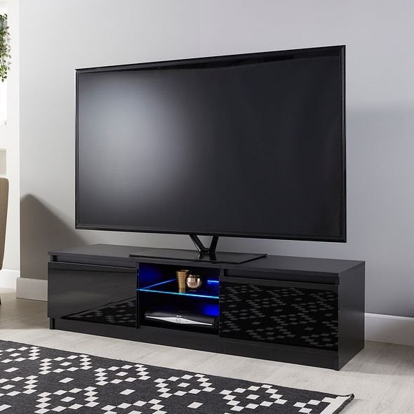 Rackhams Modern TV Stand Cabinet Black 140cm Matt Gloss Suitable for 42-65 Inch TV's - Black - 40cm - 35cm - image 1