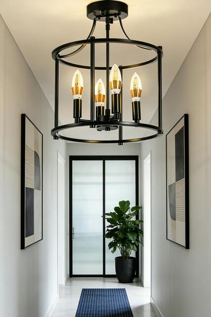 Rackhams Black Cage Metal Ceiling Light - Black - One Size - image 1