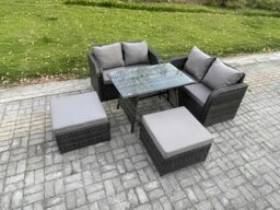Rackhams Outdoor Garden Furniture Sets 5 Pieces Wicker Rattan Furniture Sofa Sets with Rectangular Dining Table Love Sofa 2 Big Footstool - thumbnail 2