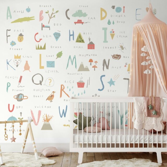 Rackhams Childrens Alphabet Illustrations Wall Mural - Pastel - Large - W350cm x H280cm - image 1