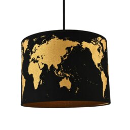 Rackhams Modern Shiny Gold Foil World Map Lamp Shade in Black Cotton Fabric - thumbnail 2