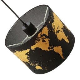 Rackhams Modern Shiny Gold Foil World Map Lamp Shade in Black Cotton Fabric - thumbnail 4