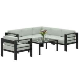 Rackhams Garden Corner Sofa Set, Garden Furniture Set with Coffee Table - Aluminium, polyester, tempered glass - 5-piece modular - Sofa: 130x70x62.5 cm, Chair: 81x70x62.5 cm, Table: 96x60x41 cm - thumbnail 2