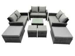 Rackhams PE Rattan Garden Furniture Set Lounge Double Seat Sofa Coffee Table Set with 4 Stools Dark Grey Mixed - thumbnail 2