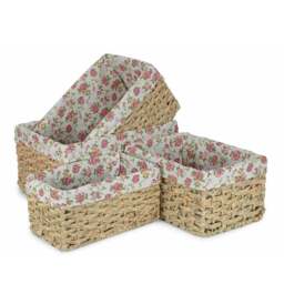 Rackhams Thatch Grass Woven Storage Basket with Garden Rose Cotton Lining - Small - thumbnail 1