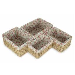 Rackhams Thatch Grass Woven Storage Basket with Garden Rose Cotton Lining - Small - thumbnail 2