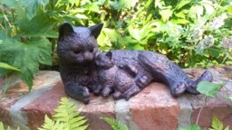 Rackhams Cat and Kitten Garden Sculpture Ornament Decor - Cast Aluminium - 1 - Bronze - thumbnail 1