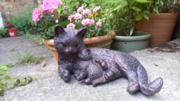 Rackhams Cat and Kitten Garden Sculpture Ornament Decor - Cast Aluminium - 1 - Bronze - thumbnail 3