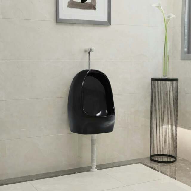 Rackhams Wall Hung Urinal with Flush Valve Ceramic Black - image 1