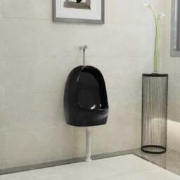 Rackhams Wall Hung Urinal with Flush Valve Ceramic Black - thumbnail 1
