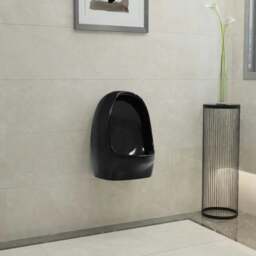 Rackhams Wall Hung Urinal with Flush Valve Ceramic Black - thumbnail 3