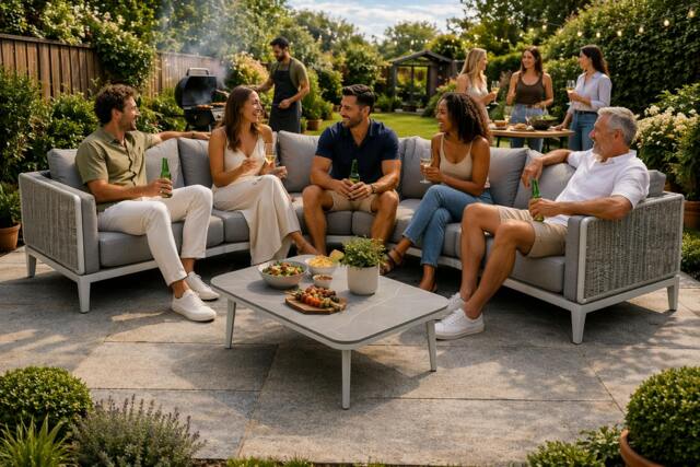 Rackhams Sienna Corner Sofa L-Shaped Corner Sofa Set - Aluminium Garden Furniture with Teak Accents - image 1