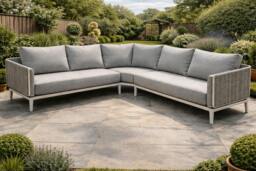 Rackhams Sienna Corner Sofa L-Shaped Corner Sofa Set - Aluminium Garden Furniture with Teak Accents - thumbnail 2