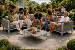 Rackhams Sienna Corner Sofa L-Shaped Corner Sofa Set - Aluminium Garden Furniture with Teak Accents - thumbnail 1