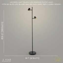Rackhams LED Double Spot Black Metal Floor Lamp with Foot Switch and Adjustable Heads - thumbnail 6