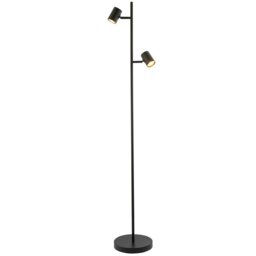 Rackhams LED Double Spot Black Metal Floor Lamp with Foot Switch and Adjustable Heads