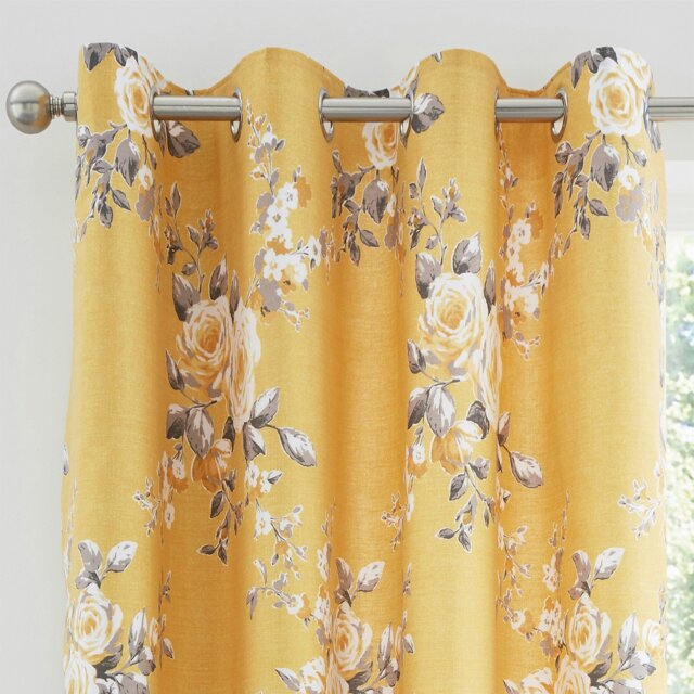 Rackhams Canterbury Floral Lined Eyelet Curtains - 66x72 Inch - Ochre Yellow - image 1