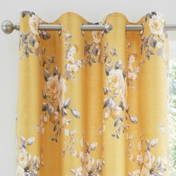 Rackhams Canterbury Floral Lined Eyelet Curtains - 66x72 Inch - Ochre Yellow