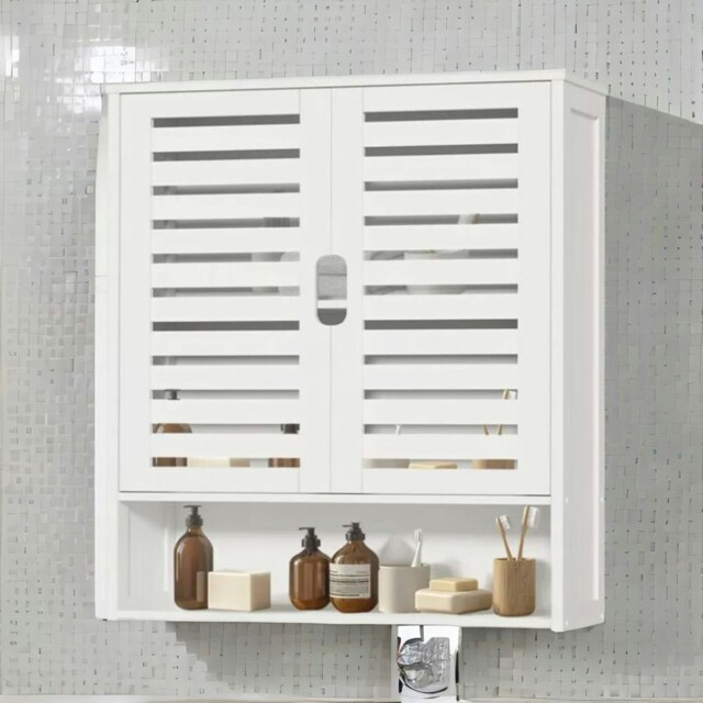 Rackhams Wooden Bathroom Wall Storage Cabinet Organiser White - image 1