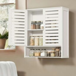 Rackhams Wooden Bathroom Wall Storage Cabinet Organiser White - thumbnail 5