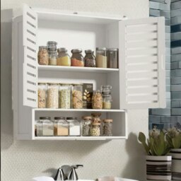 Rackhams Wooden Bathroom Wall Storage Cabinet Organiser White - thumbnail 4