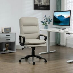Rackhams PU Leather Office Chair for Home with Arm, Adjustable Height, Grey - Light Grey