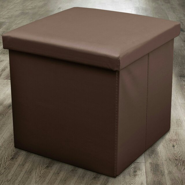 Rackhams Faux Leather Storage Ottoman - 38cm X 38cm Foldable - Brown - image 1