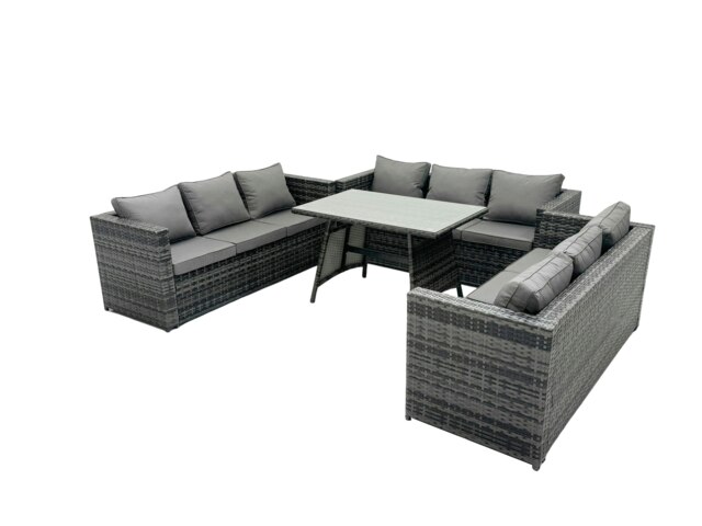 Rackhams Outdoor Rattan Garden Furniture Lounge Sofa Set With Oblong Dining Table With Clear Tempered Glass - image 1