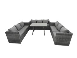 Rackhams Outdoor Rattan Garden Furniture Lounge Sofa Set With Oblong Dining Table With Clear Tempered Glass - thumbnail 2
