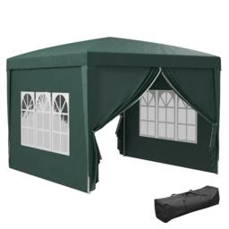 Rackhams 3 x 3m Pop Up Gazebo, Wedding Party Canopy Tent Marquee with Carry Bag and Windows, Green - thumbnail 1