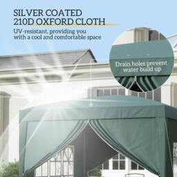 Rackhams 3 x 3m Pop Up Gazebo, Wedding Party Canopy Tent Marquee with Carry Bag and Windows, Green - thumbnail 5