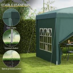 Rackhams 3 x 3m Pop Up Gazebo, Wedding Party Canopy Tent Marquee with Carry Bag and Windows, Green - thumbnail 6