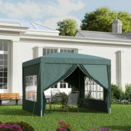 Rackhams 3 x 3m Pop Up Gazebo, Wedding Party Canopy Tent Marquee with Carry Bag and Windows, Green - thumbnail 2