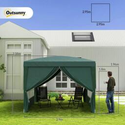 Rackhams 3 x 3m Pop Up Gazebo, Wedding Party Canopy Tent Marquee with Carry Bag and Windows, Green - thumbnail 3
