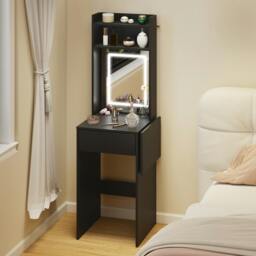 Rackhams Compact Dressing Table with Lighted Mirror Open Shelves - Black - thumbnail 1