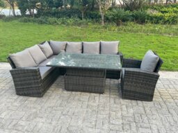 Rackhams High Back PE Rattan Corner Sofa Set Garden Furniture Adjustable Rising Lifting Table Set With Chair - thumbnail 2