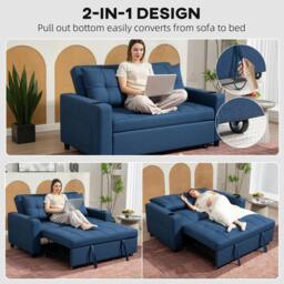 Rackhams 2 Seater Pull Out Sofa Bed with Pockets for Living Room, Dark Blue - thumbnail 4