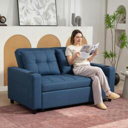Rackhams 2 Seater Pull Out Sofa Bed with Pockets for Living Room, Dark Blue