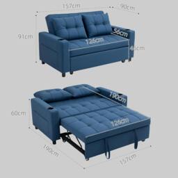 Rackhams 2 Seater Pull Out Sofa Bed with Pockets for Living Room, Dark Blue - thumbnail 3